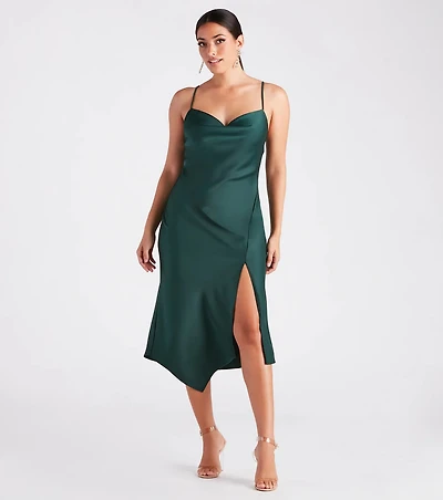Annabella Formal Satin A-Line Midi Dress