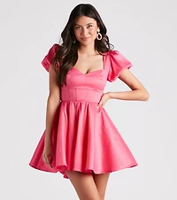 Bri Taffeta Puff Sleeve Party Dress