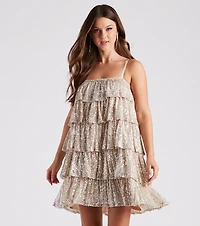 Priah Sequin Tiered Ruffle Party Dress