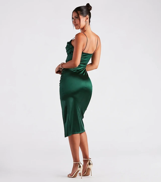 Alex Marie Annalee Satin Cowl Neck Sleeveless Midi Dress | Liberty Center