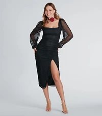 Skylar Formal Glitter Long Sleeve Midi Dress
