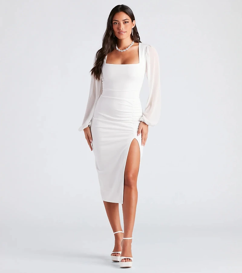 Marjorie Formal Chiffon Sleeve Midi Dress