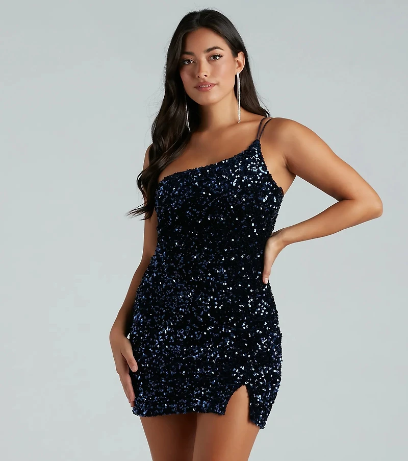 Katrina Sequin One-Shoulder Bodycon Dress