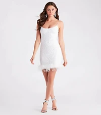 Jovanna Sequin Marabou Feather Party Dress