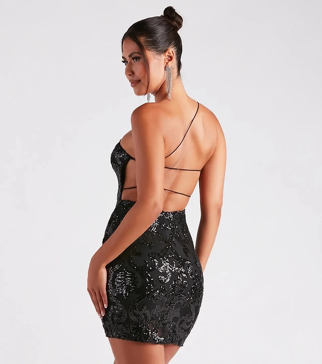 kai formal one shoulder sequin short dress Windsor Kai Formal One-Shoulder Sequin Short Dress at CoolSprings Galleria in Franklin, TN