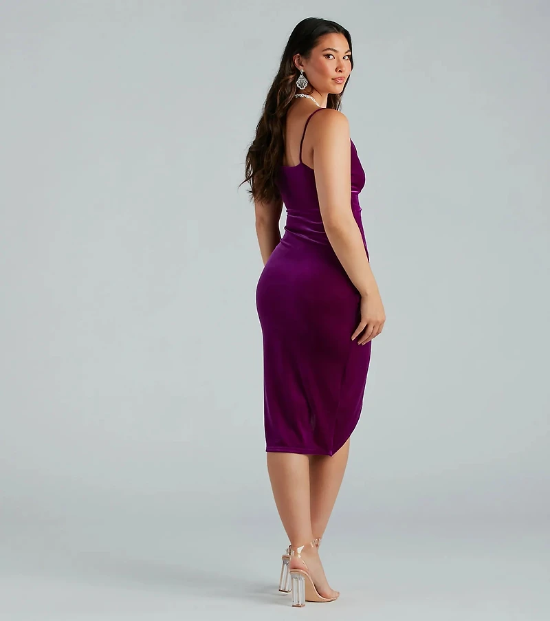 Mailee Formal Velvet V-Neck Wrap Midi Dress