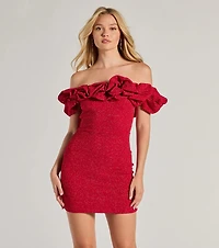 Ember Off-The-Shoulder Ruffle Glitter Party Dress