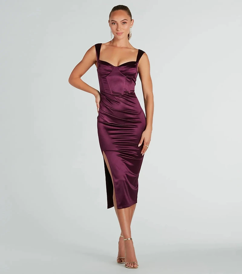 Windsor Marnie Formal Satin Corset Midi Dress | MainPlace Mall