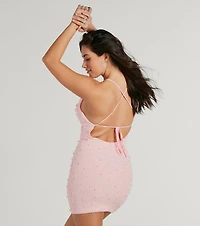 Keira Faux Pearl Strappy Open-Back Mini Dress