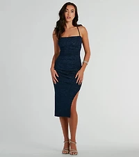 Adley Formal Glitter Lace-Up Midi Dress