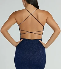 Lynn Strappy Back Glitter Midi Formal Dress