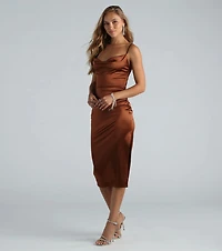 Emilia Satin High Slit Formal Midi Dress