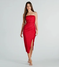 Marlie Formal Glitter Rhinestone Strap Midi Dress