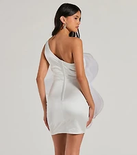 Kerry One-Shoulder Flower Satin Mini Dress