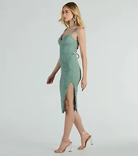 Darcy Lace-Up Glitter Lace Midi Formal Dress