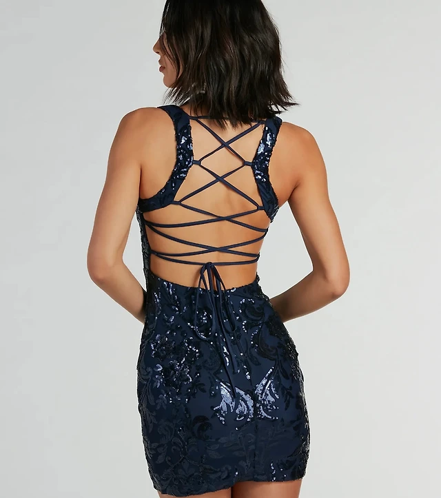 chinese dress ladies Aubree Lace-Up Sequin Party Dress