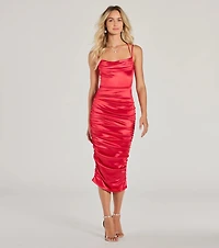 Ivette Formal Satin Lace-Up Midi Dress