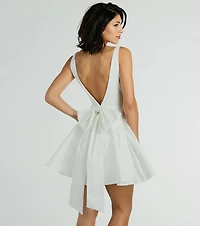 Brenda Low Back Bow Taffeta Skater Dress