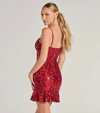 Madalyn V-Neck Ruffle Sequin Satin Mini Dress