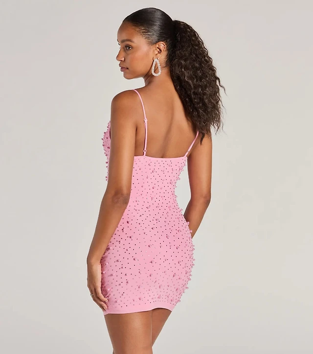 catalina rhinestone and pearl formal mini dress adding texture Windsor Catalina Rhinestone And Pearl