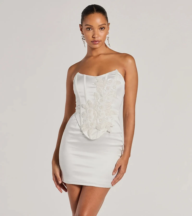 knee length dresses for ladies Hannah Pearl Beaded Floral Satin Corset Mini Dress main image 0
