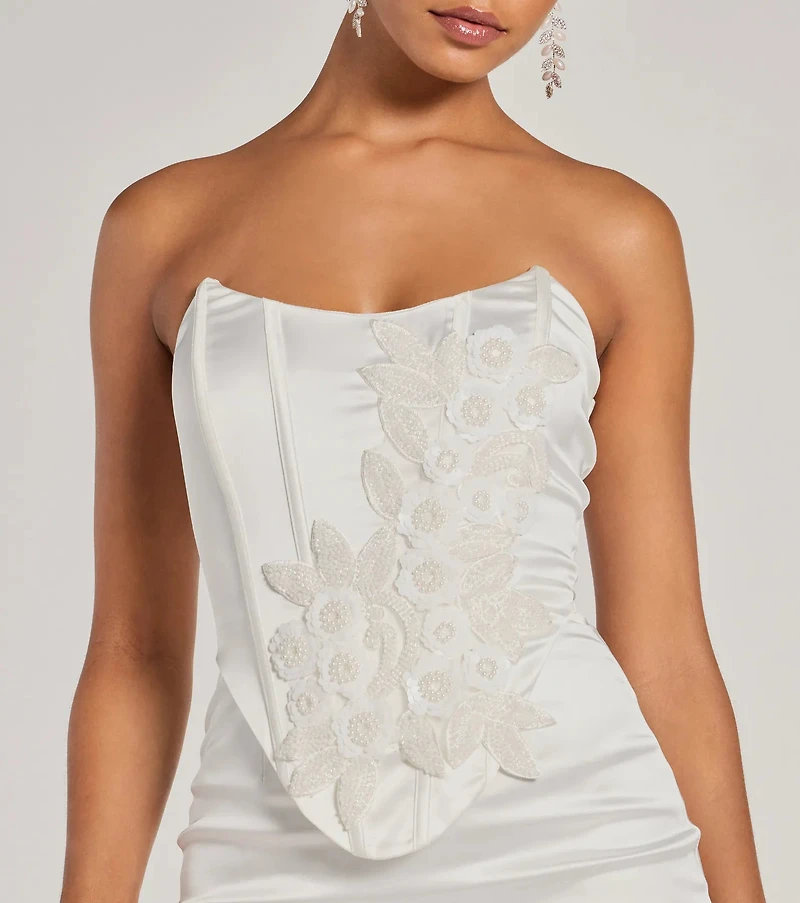 Windsor Hannah Pearl Beaded Floral Satin Corset Mini Dress | Westland Mall