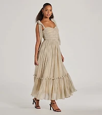 Marnie Sweetheart Tie Strap Polka Dot Formal Midi Dress