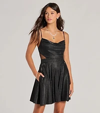 Taya Woven Glitter Formal Skater Dress