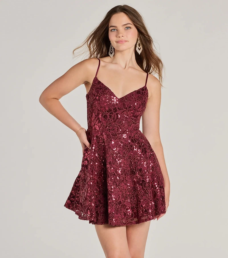 Mandee V-Neck Lace Skater Dress With Pockets