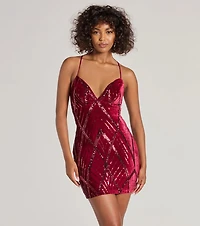 Heather Lace-Up Sequin Velvet Mini Dress