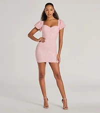 McKenzie Puff Sleeve Bodycon Sequin Mini Dress