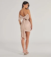 Reese Woven Glitter Knit Open-Back Bow Mini Dress
