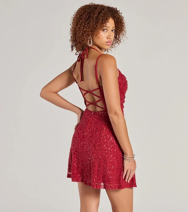 red chiffon skater dress Blush Petite Chiffon High Neck Ruched Skater Dress