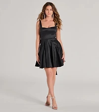 Brenda Low Back Bow Taffeta Skater Dress
