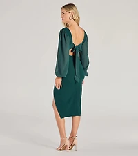 Celeste Tie-Back Slit Crepe Midi Formal Dress