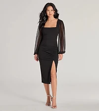 Celeste Tie-Back Slit Crepe Midi Formal Dress