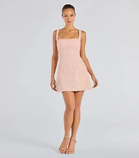 Clarice Sequin Beaded Lace A-Line Mini Dress