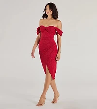 Lennon Glitter Knit Off-The-Shoulder Midi Dress