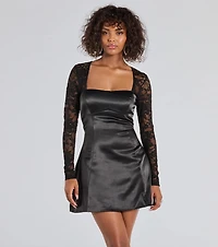Liora Lace Sleeve Satin A-Line Mini Dress
