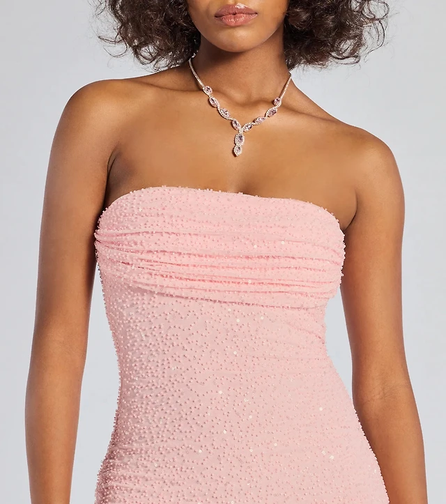 lena strapless bodycon beaded mesh mini dress Windsor Emaaralwatan