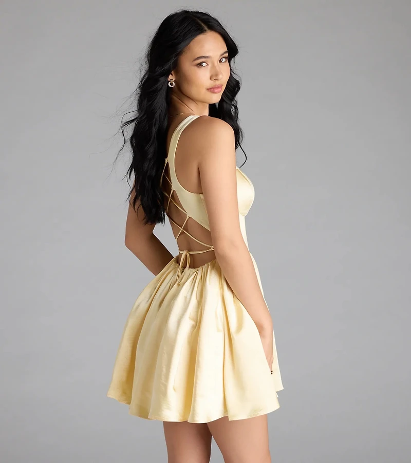 Windsor Kimmie Lace-Up Corset Satin Skater Dress at Hamilton Place in  Chattanooga, TN