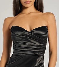 Jaylee Satin Strapless Wrap Bodycon Mini Dress