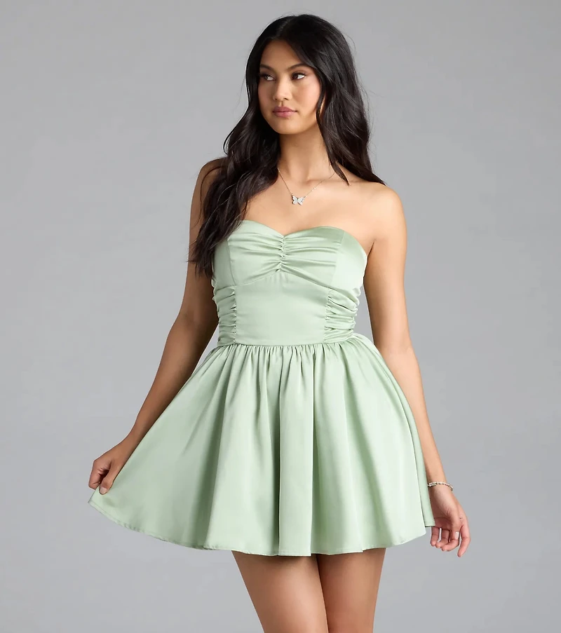 Lorena Satin Strapless Skater Dress