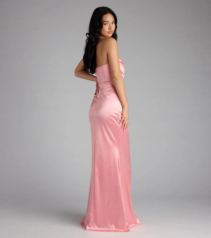 Olive Strapless Slit Mermaid Satin Formal Dress