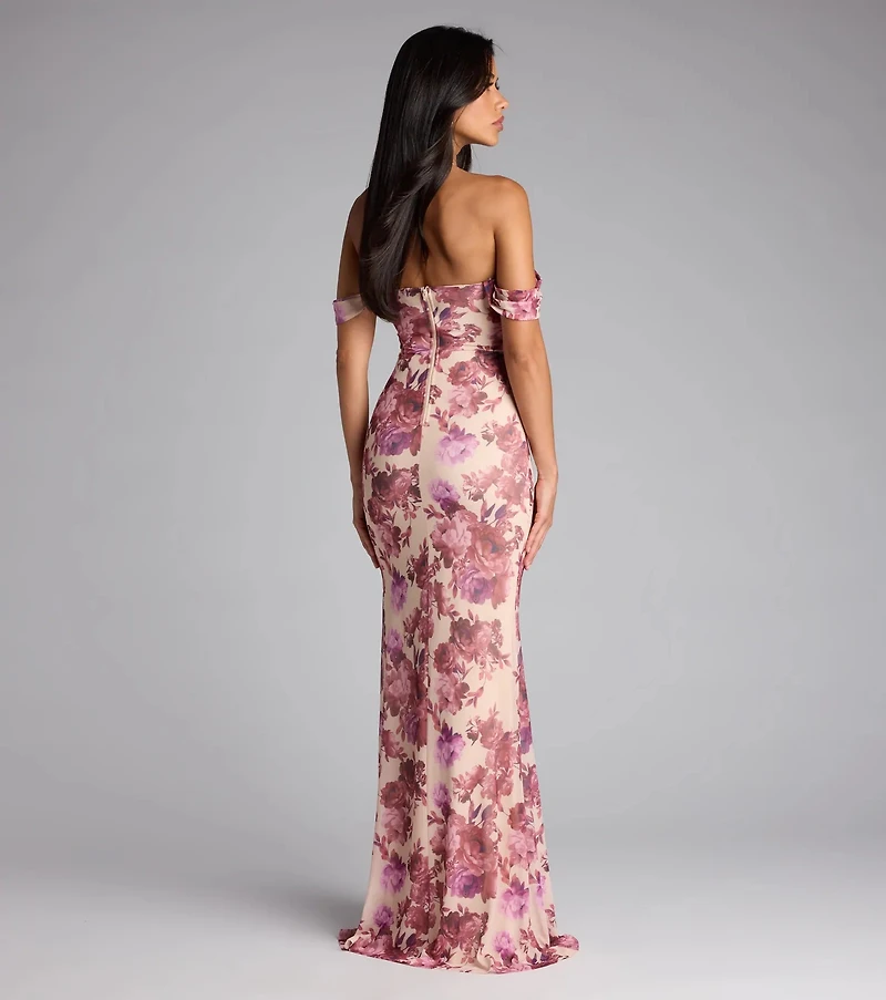 Tess Floral Off-The-Shoulder Formal Dress
