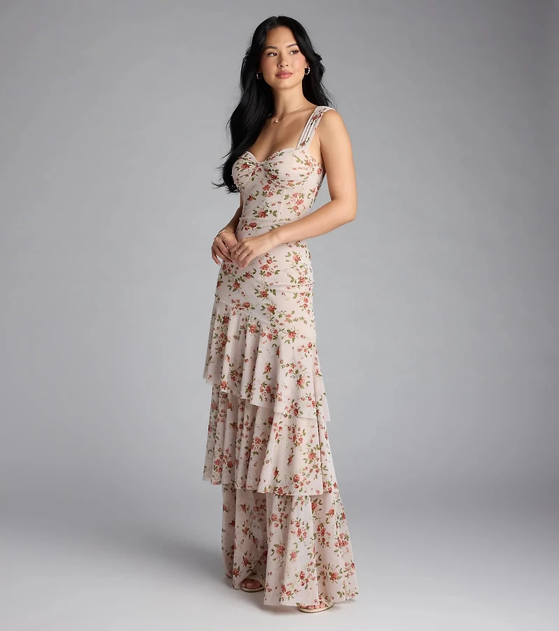 Melonie Corset Ruffled Mermaid Floral Formal Dress