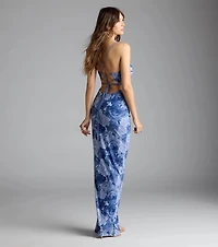 Claudia Lace-Up Slit Floral Formal Dress