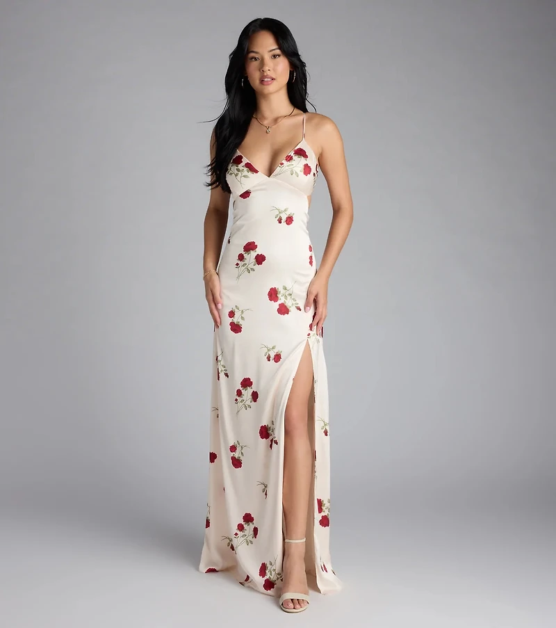 Madeline Floral Strappy Back A-Line Formal Dress