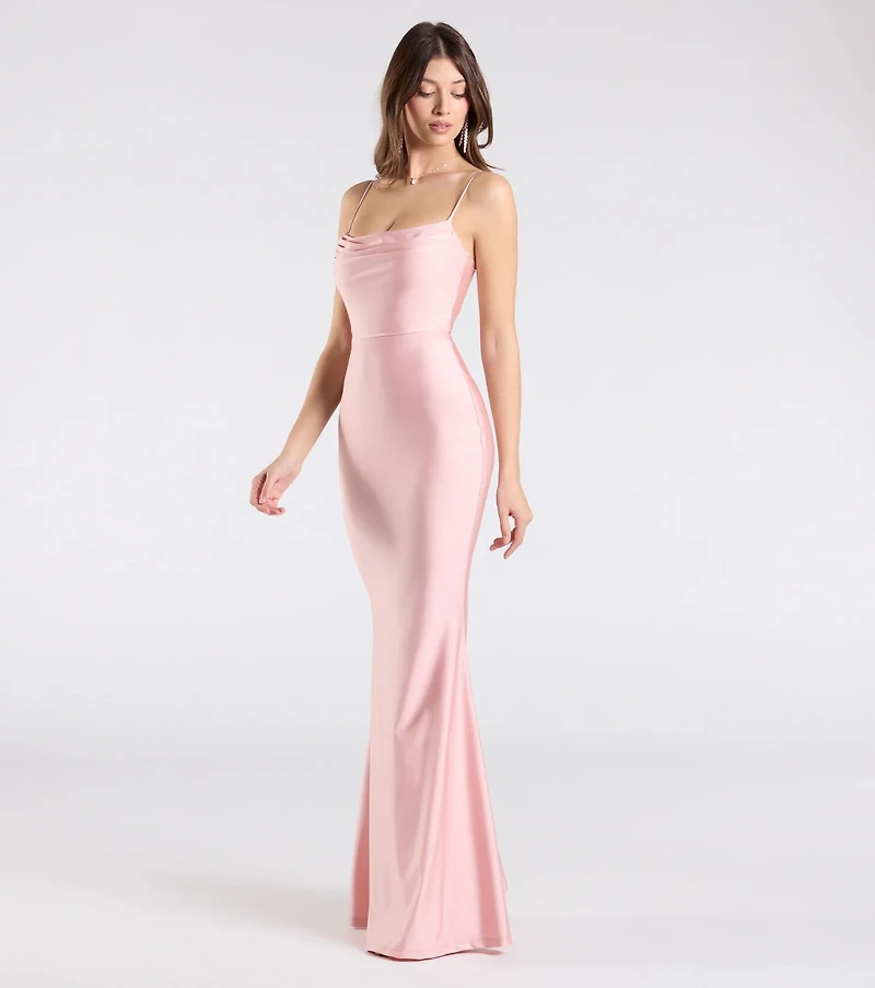 Delia Formal Cowl Neck Long Dress
