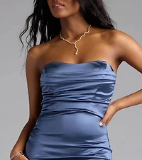 Shandra Strapless Lace-Up Satin Formal Dress